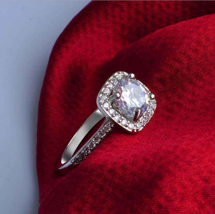 Pave 2 Ct Cubic Zirconia Silver Princess Engagement Solitaire Ring RS18
