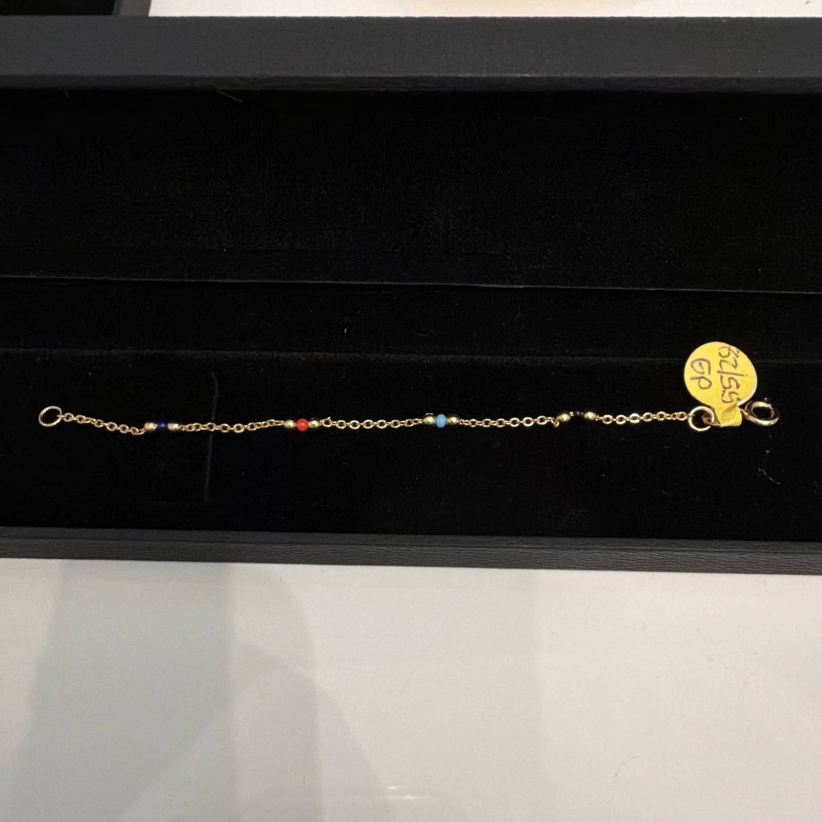 Gold Tone baby Bracelet, Red & Blue Round Beads, 6 in