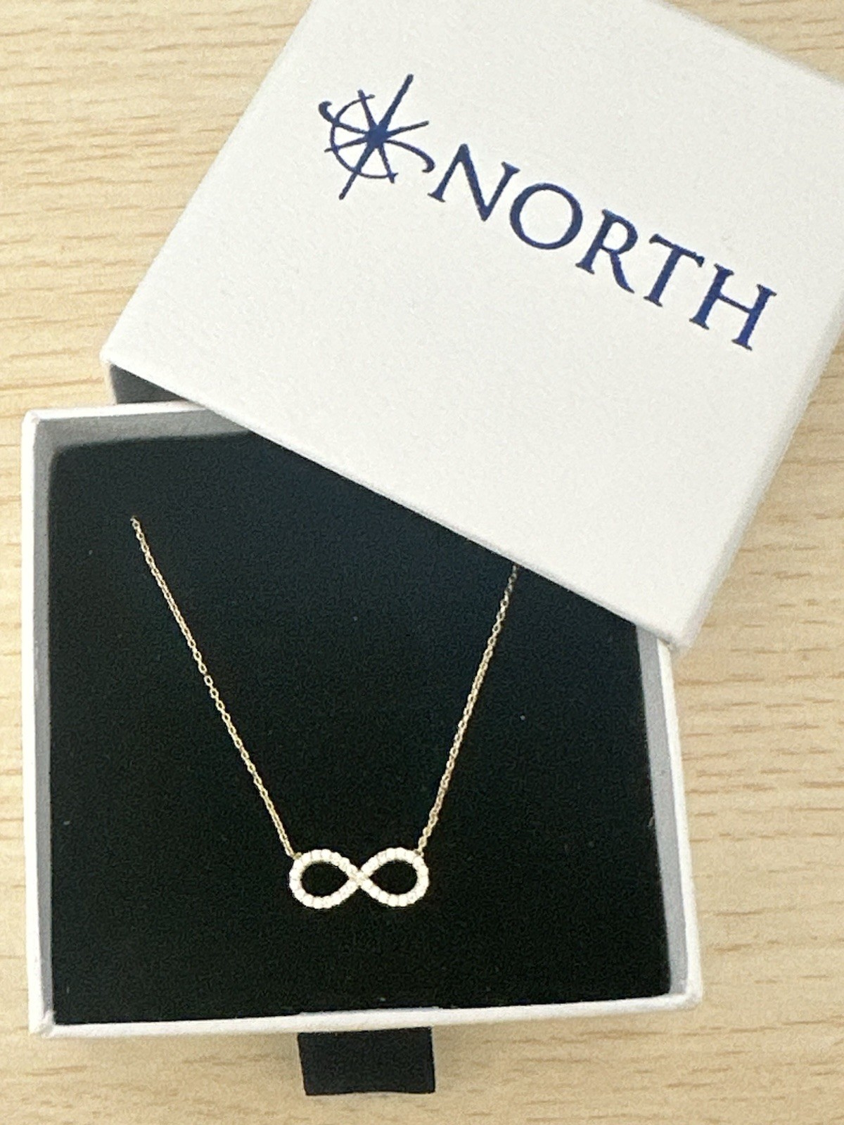 10k Yellow Gold CZ Diamond Infinity Forever Necklace Adjustable Length 18”