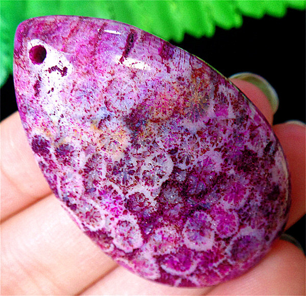 47x31x7mm Purple Chrysanthemum Coral Teardrop Healing Pendant Bead EA89995