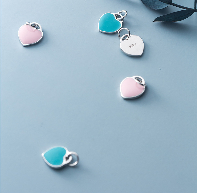 1Pc Sterling Silver Enamel Pink Blue Love Heart Charm Bracelet Anchor Pendant