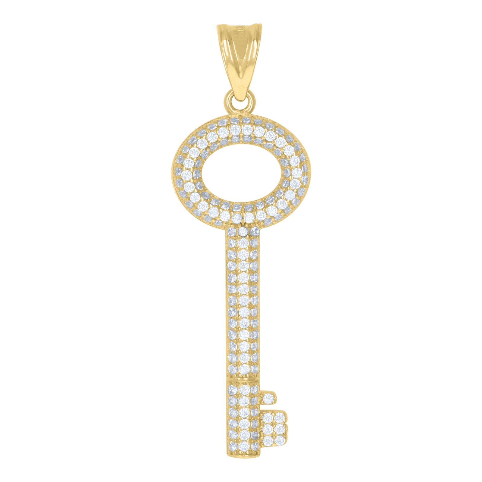 10K Yellow Gold Round CZ Unisex 1.75″ Iced Out Charm Circle Lock & Key Pendant