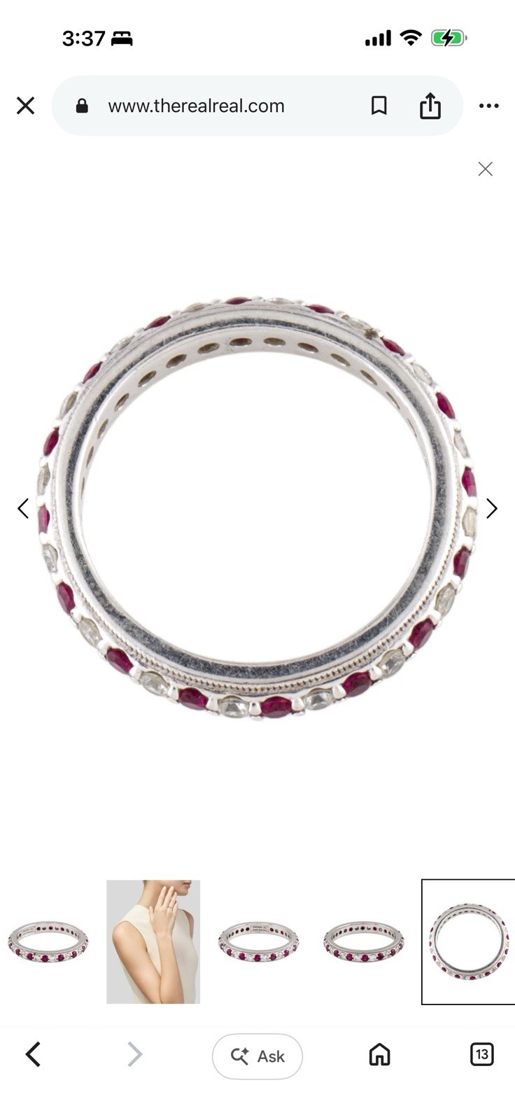 Tacori CZ 925 sybthetic ruby & cubic zirconia eternity band In very good
