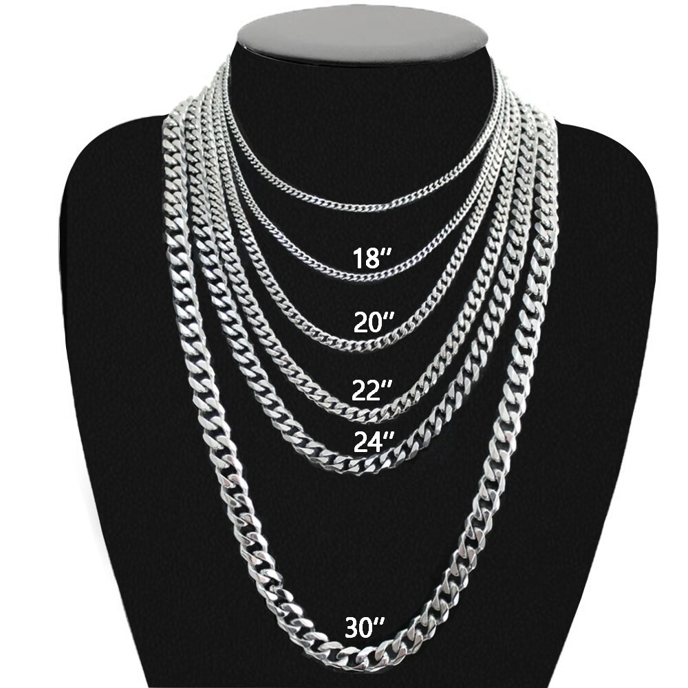 18″ 3mm Stainless Steel Chain Cuban Curb Necklace Dog Tag Women Men Link Jewelry