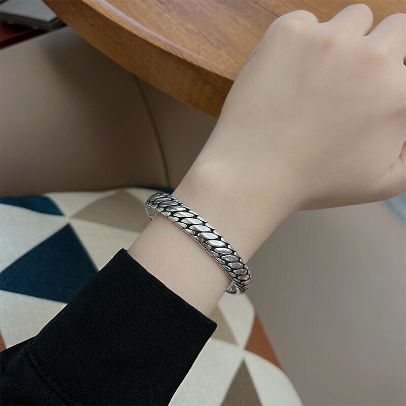 Retro Elegant 925 Silver Cuff Bangle Vintage Minimalist Women Bracelet New USA