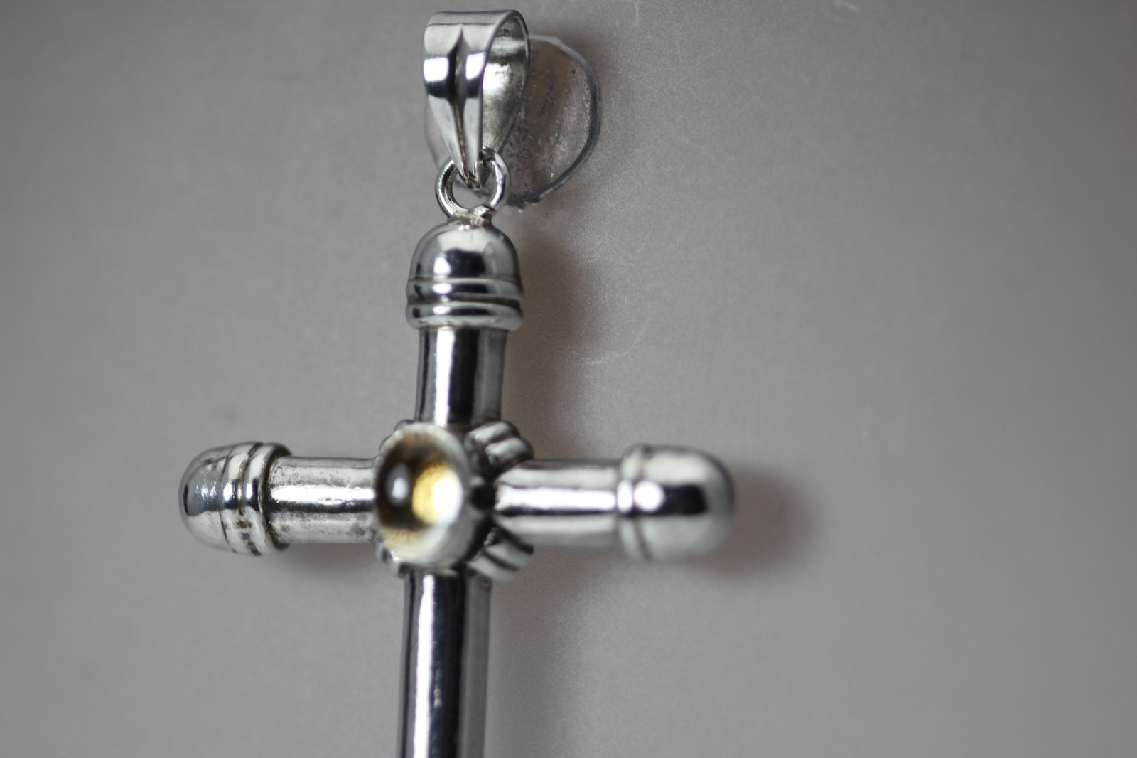 925 Sterling Silver Oval Yellow Stone Large Cross Pendant 7.3 Grams (PEN10218)