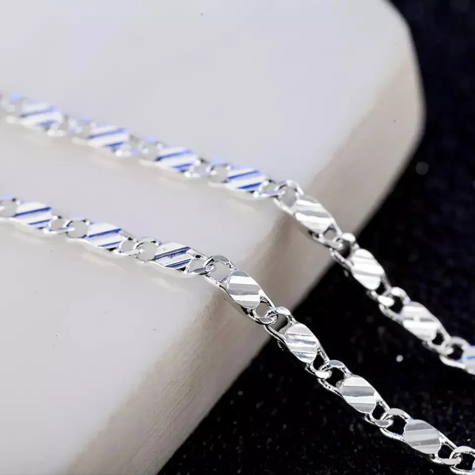 Fashion 18k Gold Necklace 2MM 16/18/20/22/24/26/28/30 Inch Side Chain Necklace F