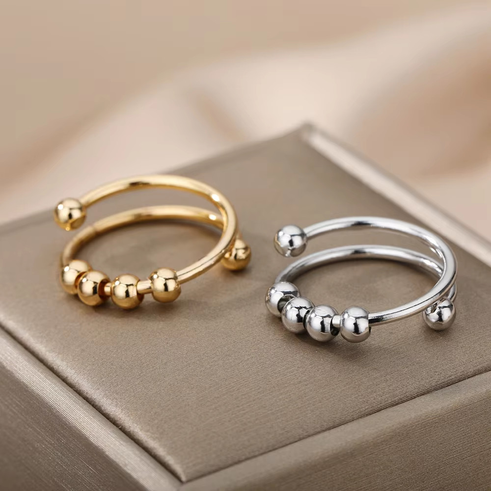 Anxiety Spinner Ring Adjustable Stainless Steel Anti Stress Bead Finger Ring