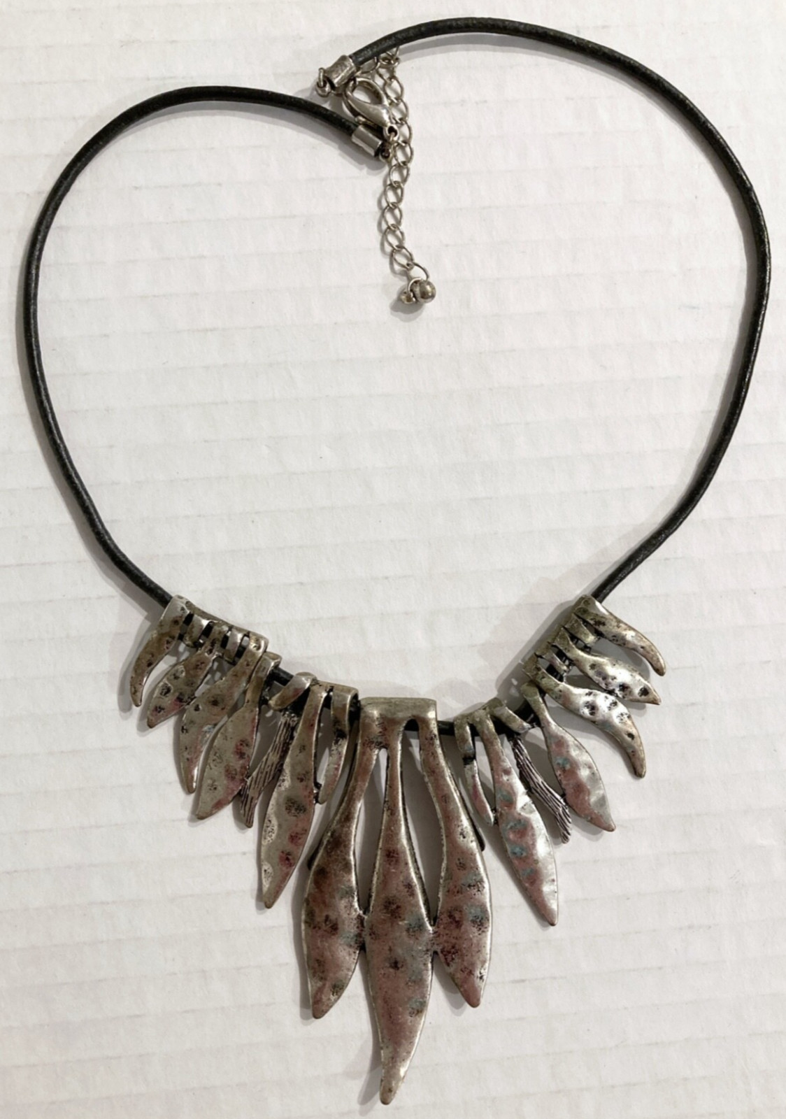Retro Brutalist Bib Necklace Boho Silver Tone Fun Summer Hippie Pendant Festival