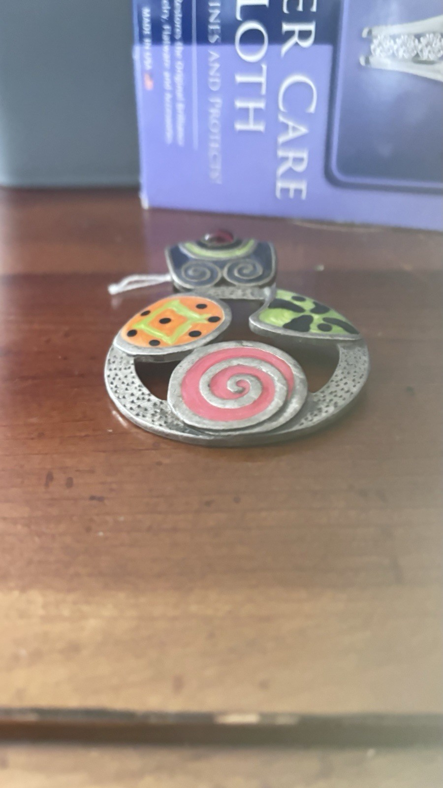 Multicolor Abstract Artisan Enamel Metal Pendant Necklace