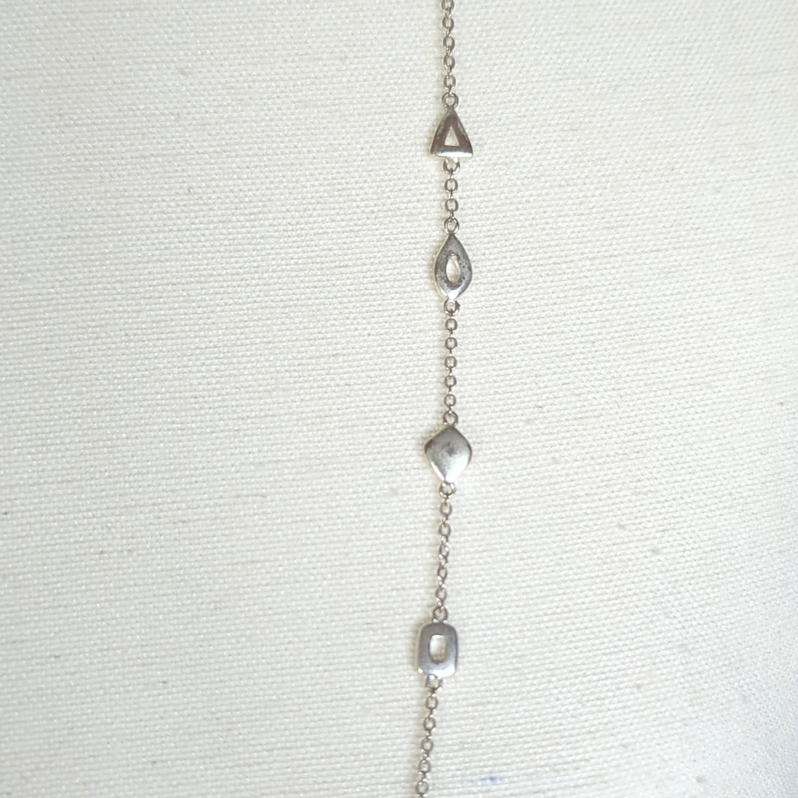 Stella & Dot Silver Tone Station Cable Chain Necklace Geometric Charms Lobster