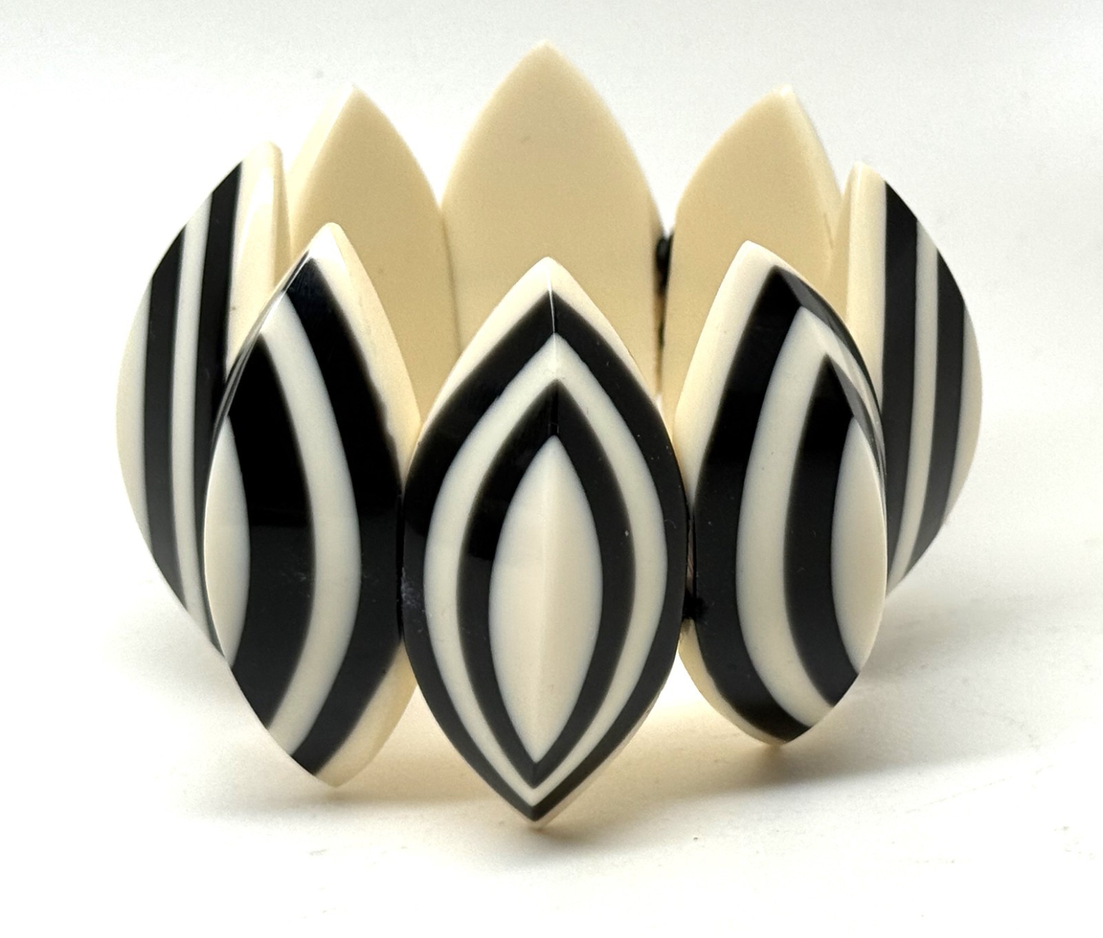 Gorgeous French Designer Marion Godart Black & White Resin Stretch Bracelet