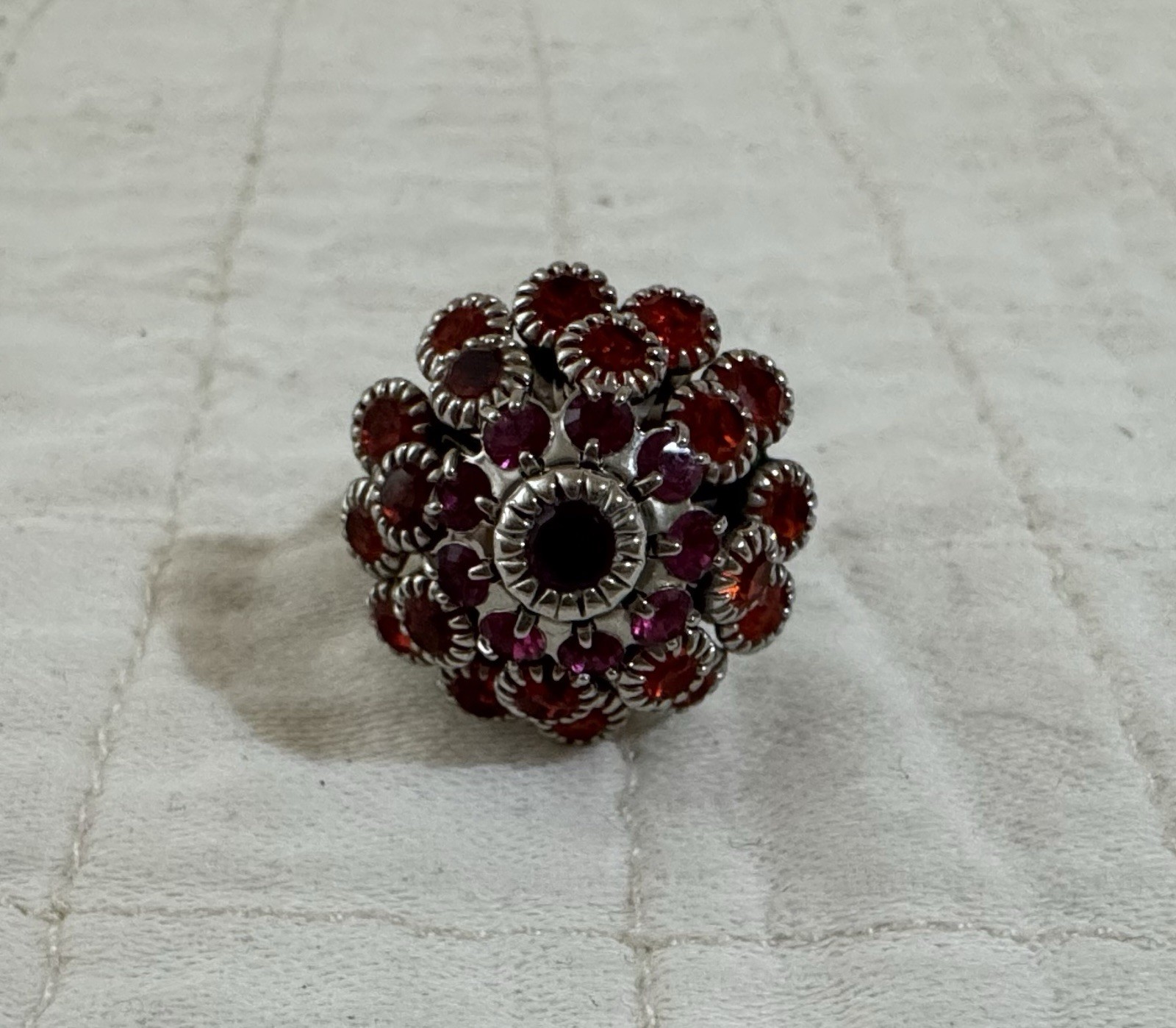 Tarina Tarantino Silver Tone Flower Cocktail Ring Vintage Adjustable 2004 New