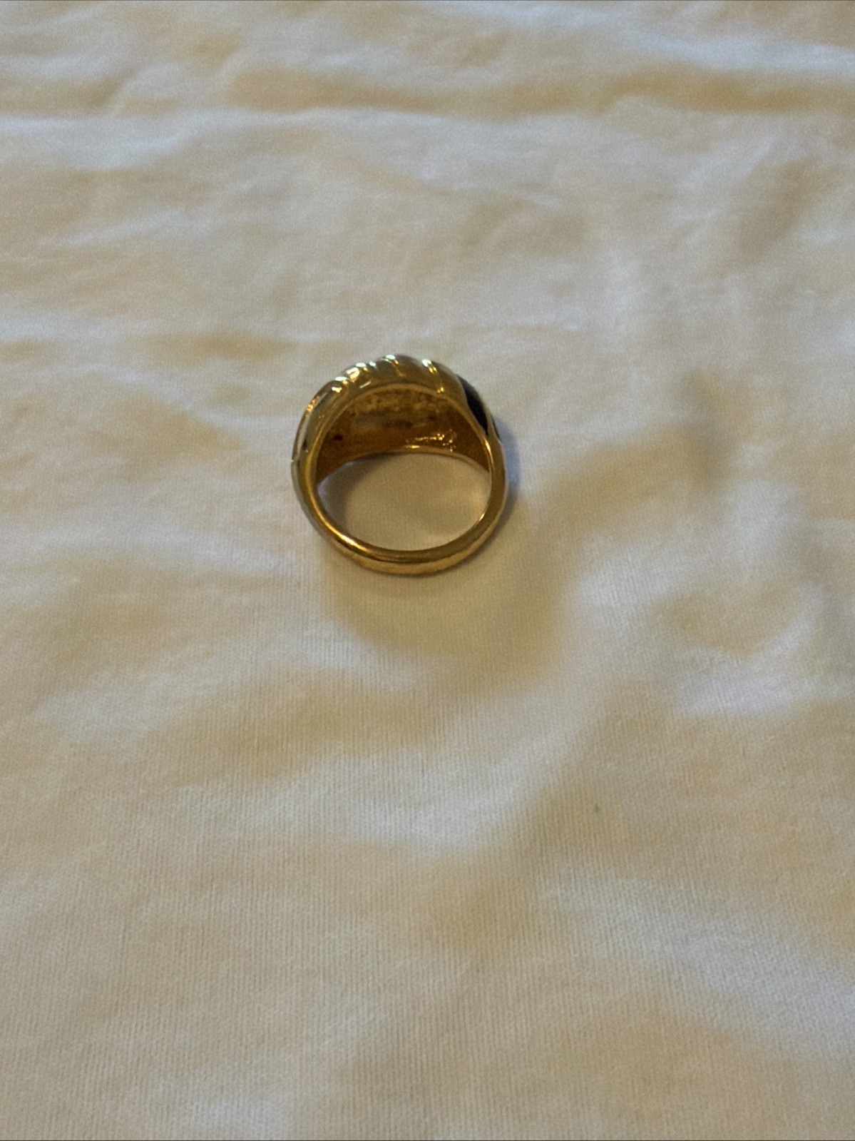 Steel Two Tone Gold Silver Ribbed Finger Pick Guitar Nail Ring Shell Claw Size 7