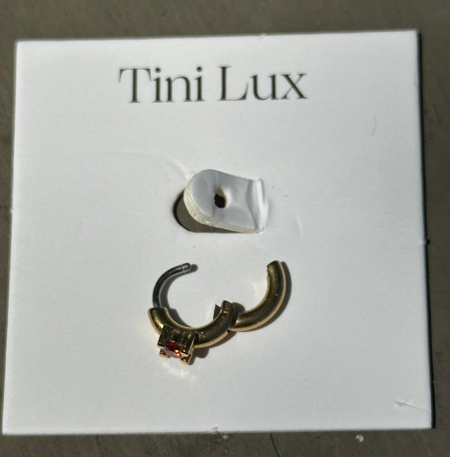 Tini Lux Finn Gold Birthstone Red Gem 11mm Hoop Earring Hypoallergenic Titanium