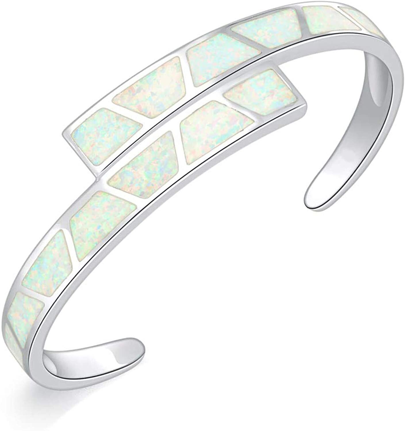 White Opal Double Striped Pattern Bangles 925 Sterling Sliver Jewelry For Women