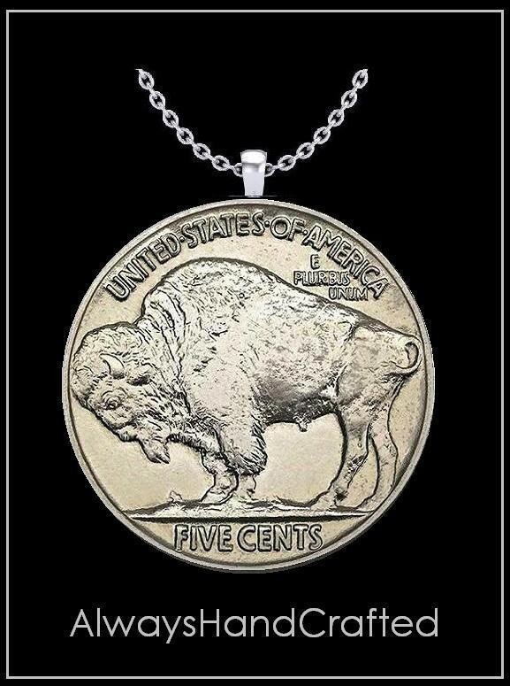GeetarGizmos BUFFALO NICKEL Coin Necklace – authentic us vintage 5 cents
