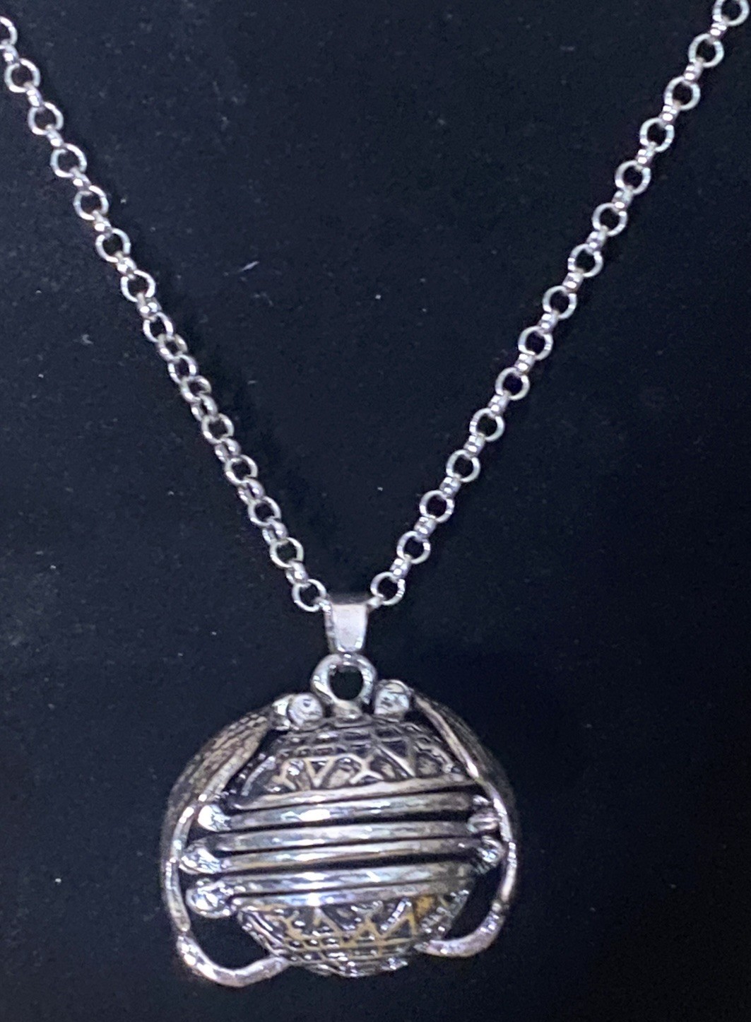Puzzle Ball Pendant Necklace Angel Wings Sphere Photo Locket Silver Tone 24 In
