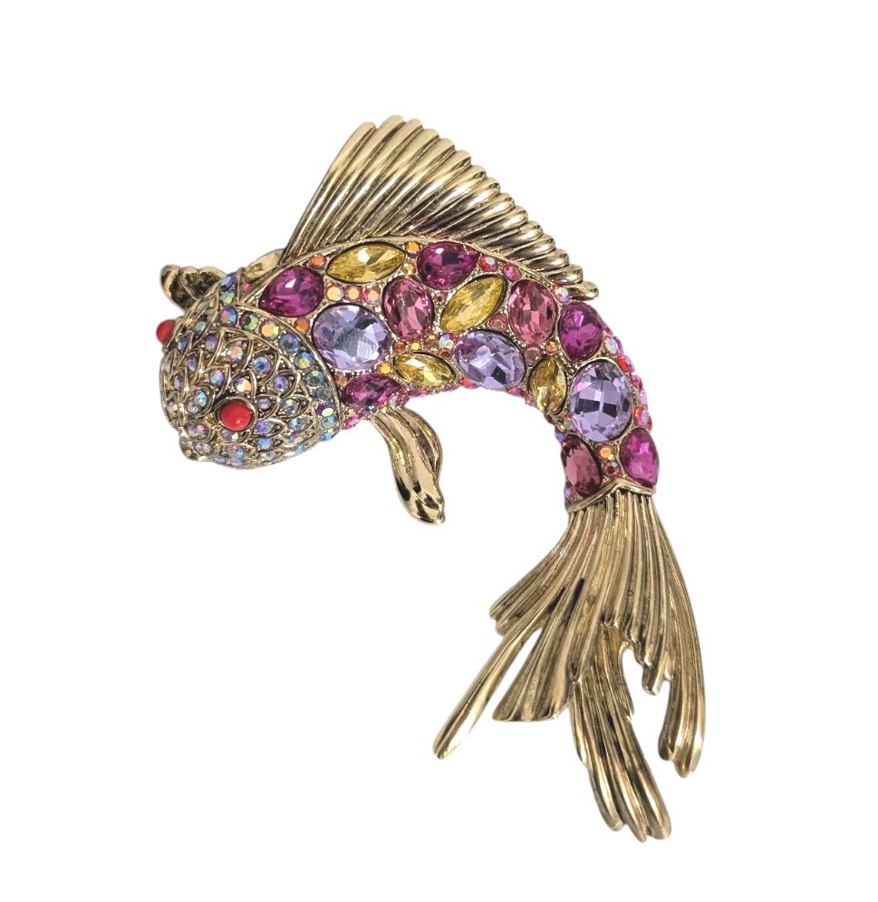 Heidi Daus “One Fish Two Fish” Bronzetone Crystal Pin Brooch-NWT