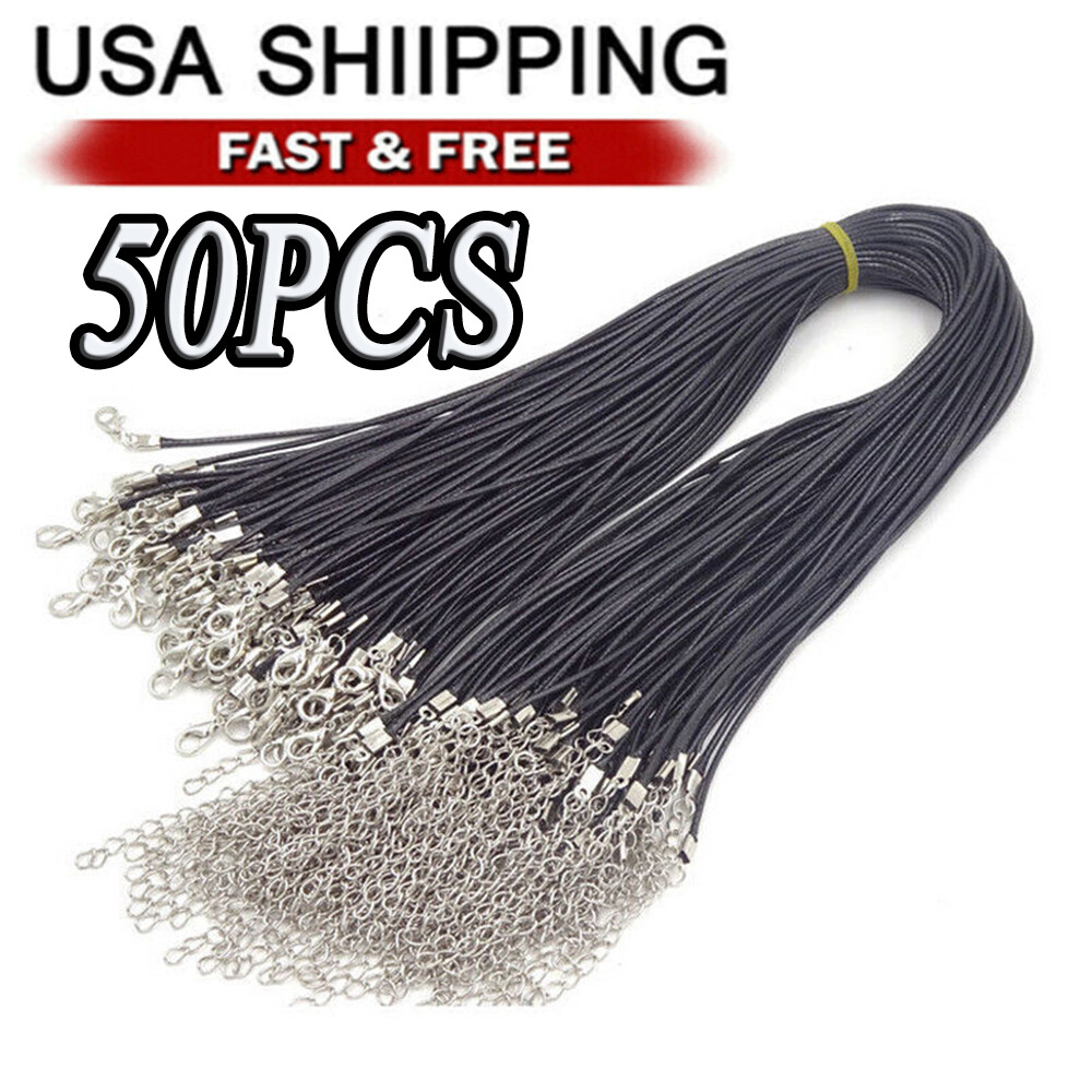 50PCS Black Waxed Necklace Cord for Jewelry Making Braided Leather Rope Chain US