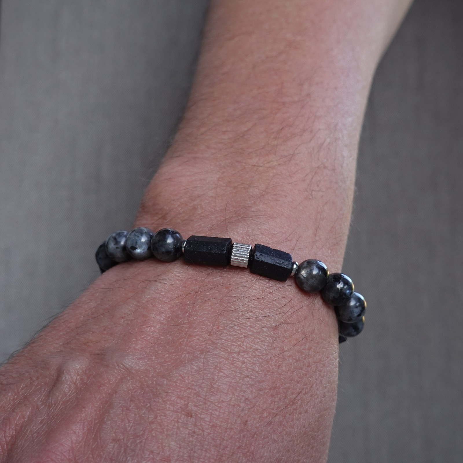 Black Tourmaline Labradorite Beaded Bracelet, Minimalist Protection Jewelry
