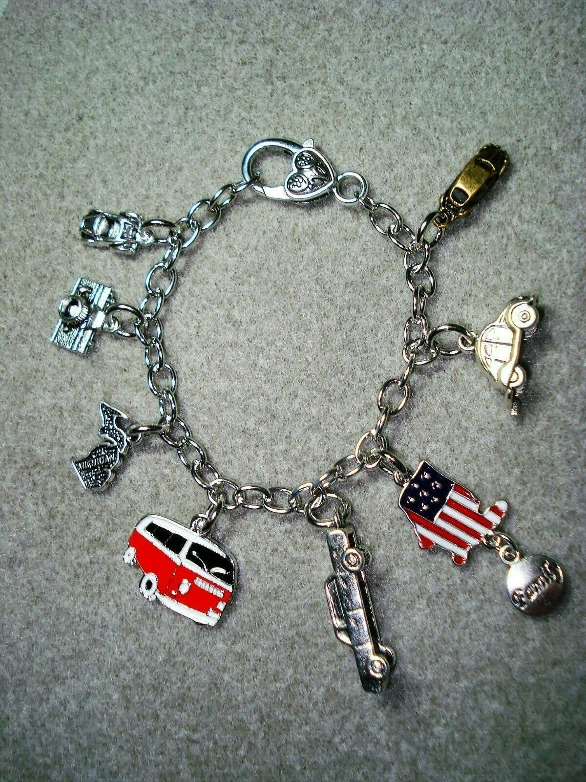 Michigan Transportation Car Charms on a Sweet Heart Clasp 7 1/2″ SP Bracelet
