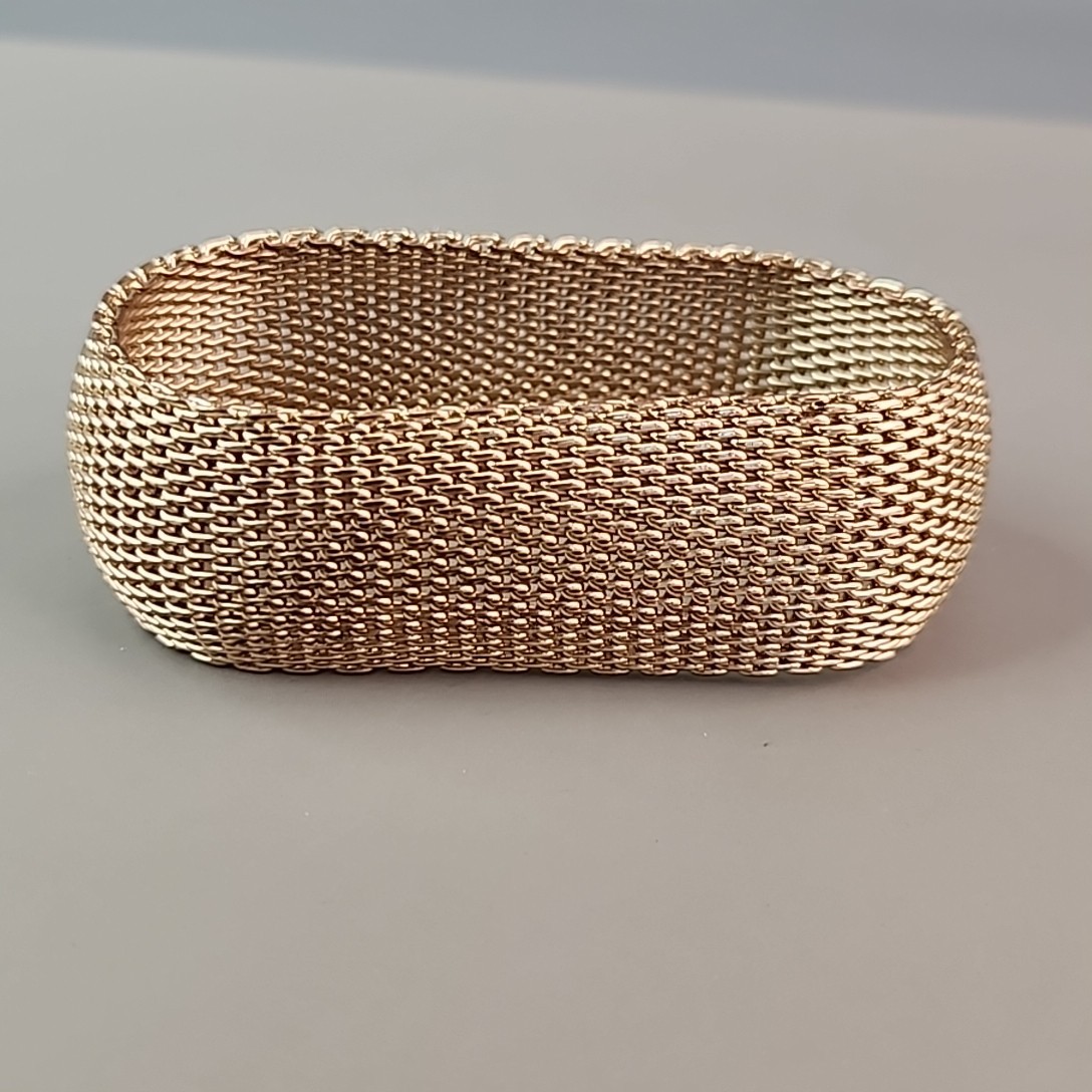 Mesh Bracelet Curved 26mm Gold Tone Domed Flexible Woven 8″