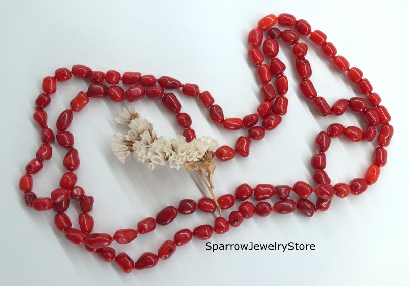 Long red coral necklace Long wrap statement necklace Handmade coral necklace