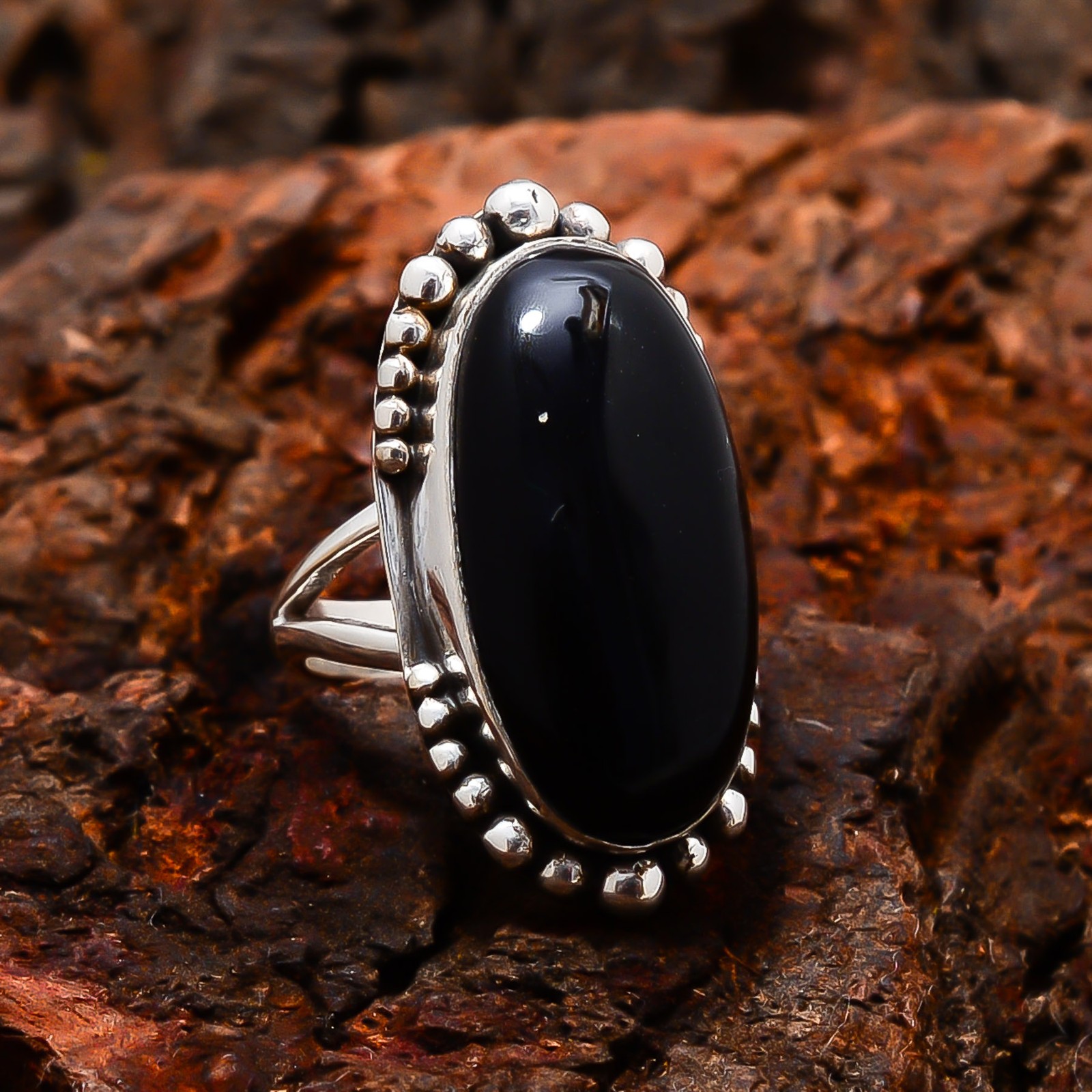 Black Onyx – Brazil Gemstone 925 Sterling Silver Ring S.7.5 R124810