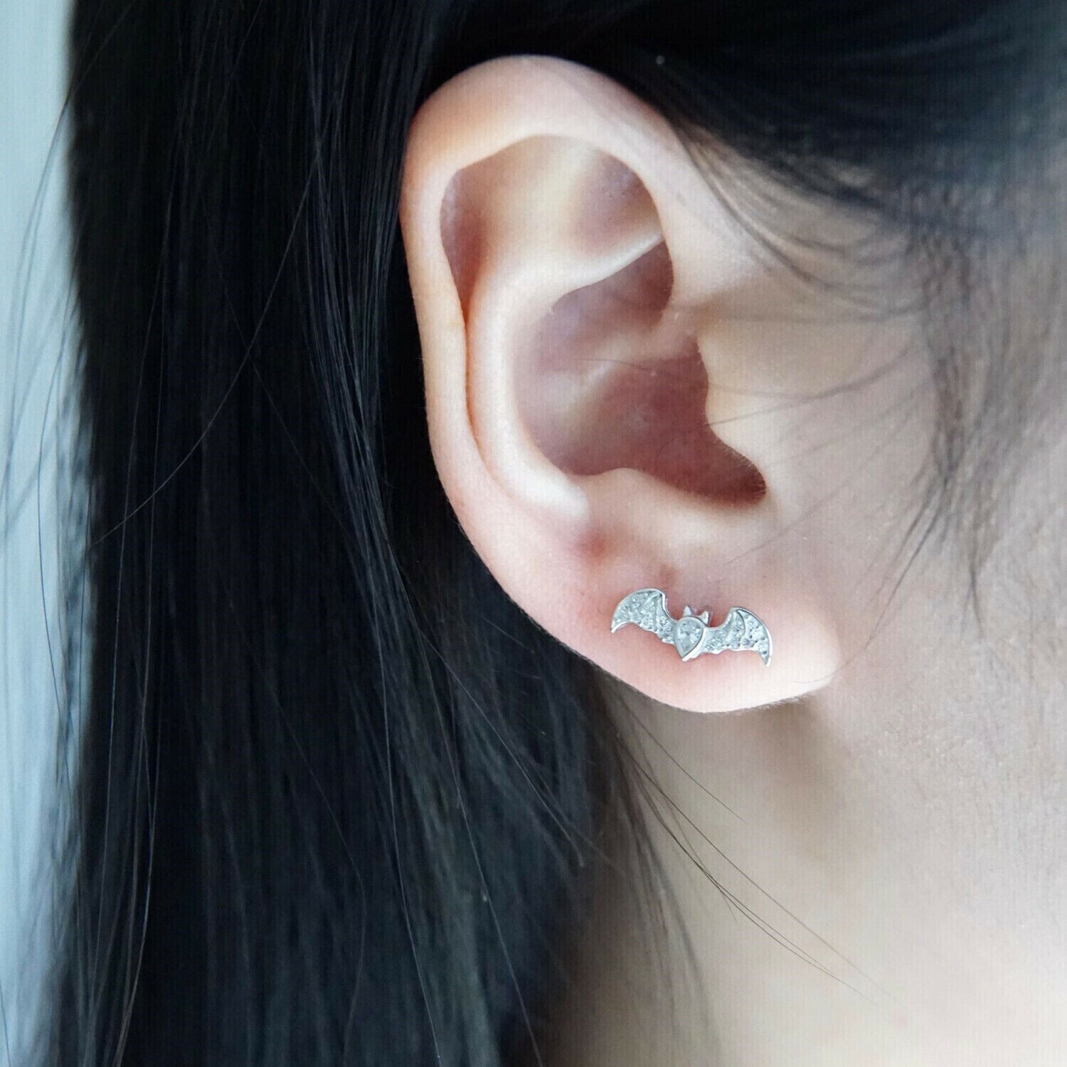 Pear Simulated Diamond Stunning Flying Bat Stud Earrings 14k White Gold Plated