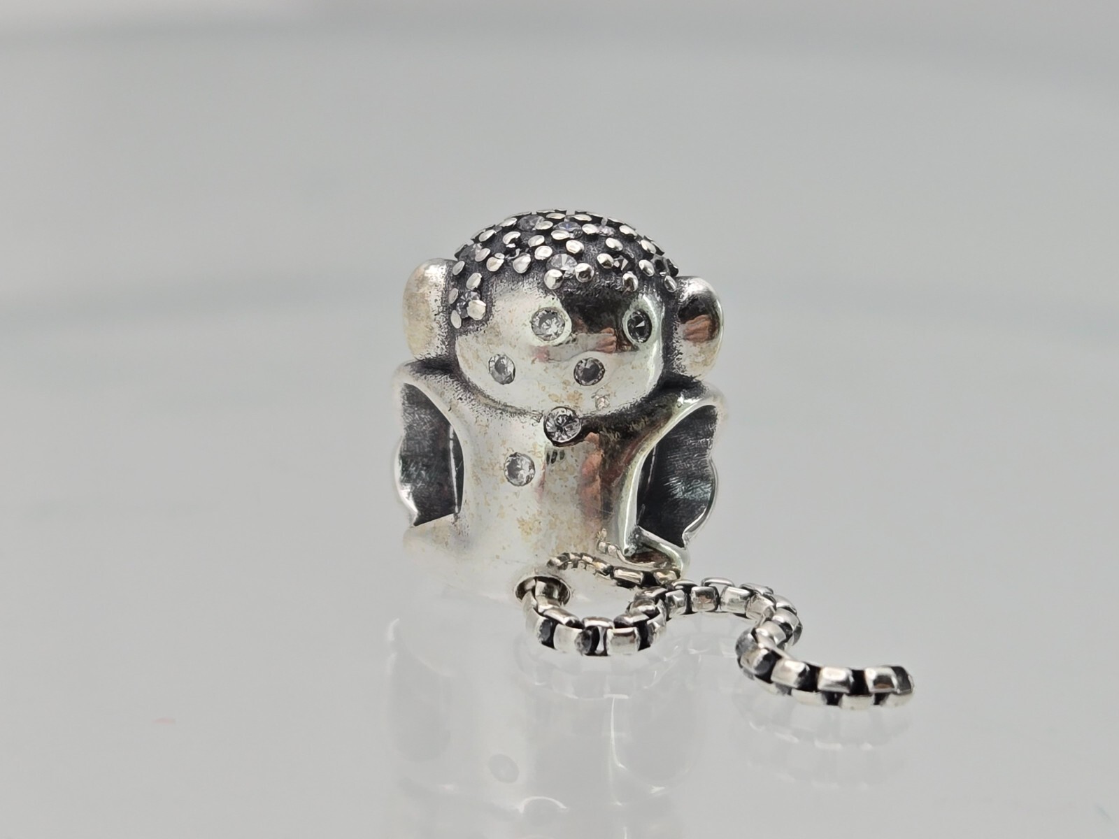 Authentic Pandora Sparkling Monkey long Tale moment Silver Charm