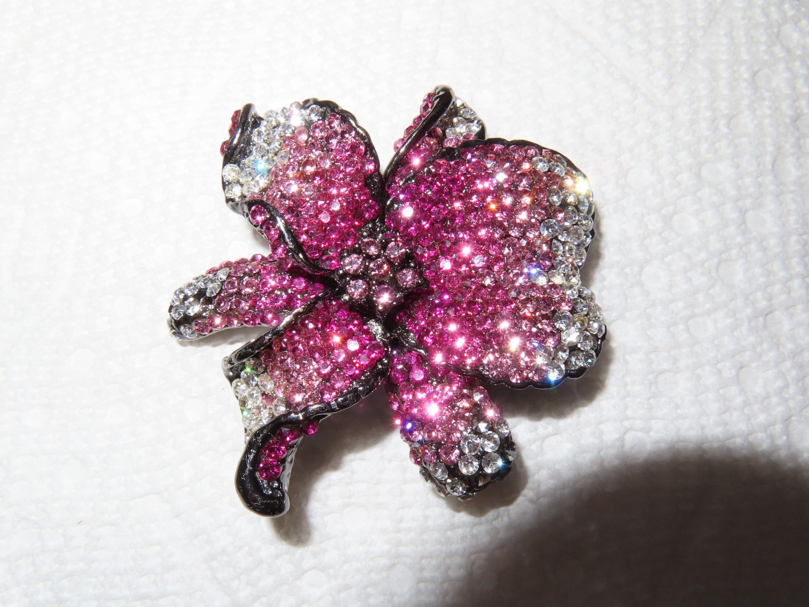Striking Orchid Brooch Ombre Shades of Pink and Clear Rhinestones