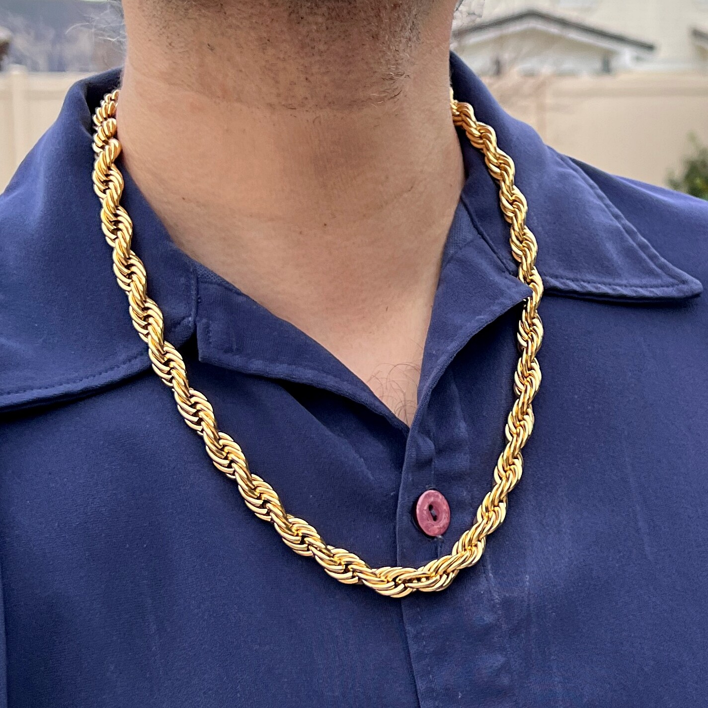 Mens 18k Gold Plated 316L Stainless Steel Rope Chain Hip Hop Necklace 10MM 24″