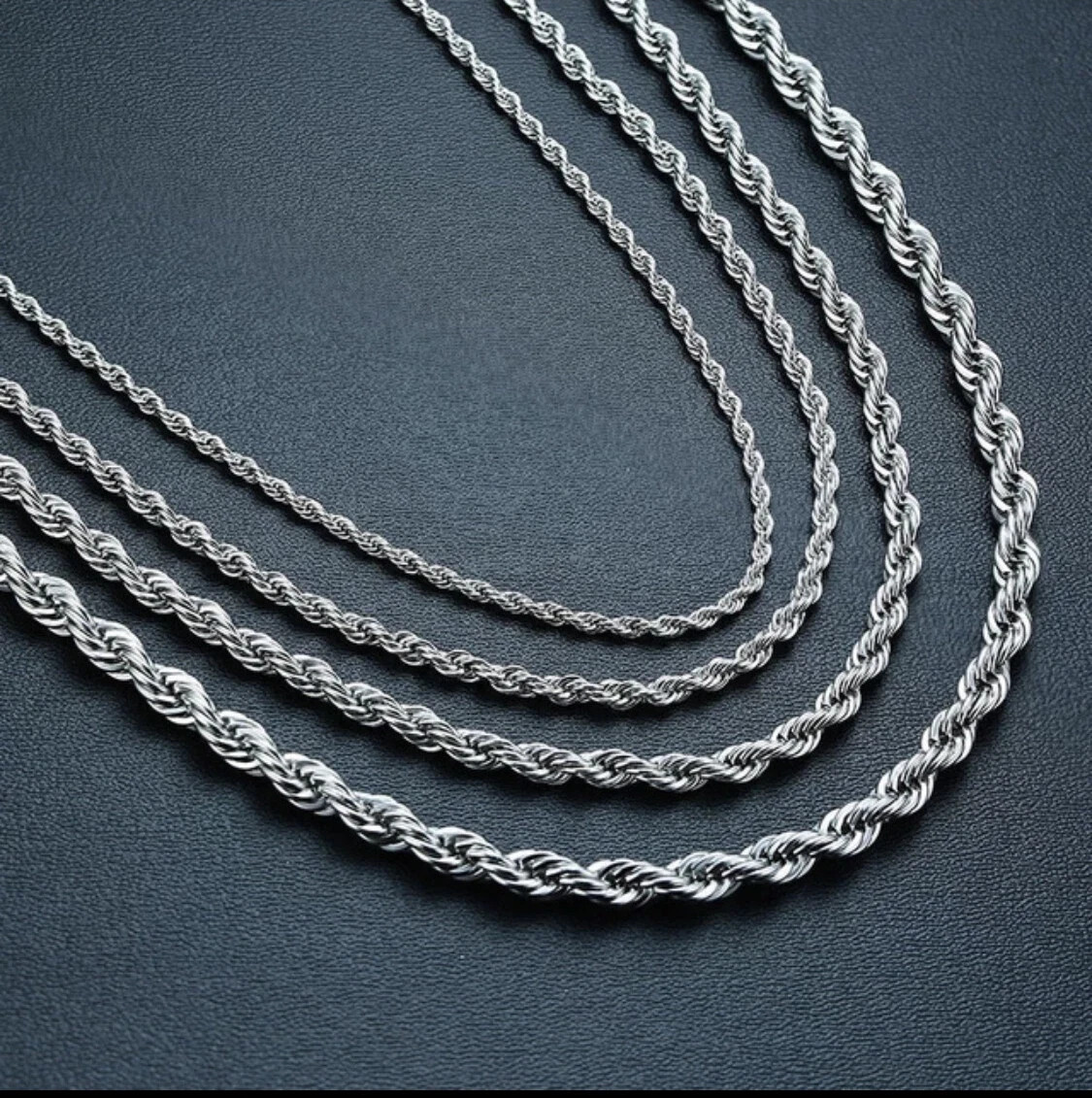 Rope Chain Necklace Silver Stainless Steel 2/3/4/5/6mm 16-30″ Mens Womens – USA