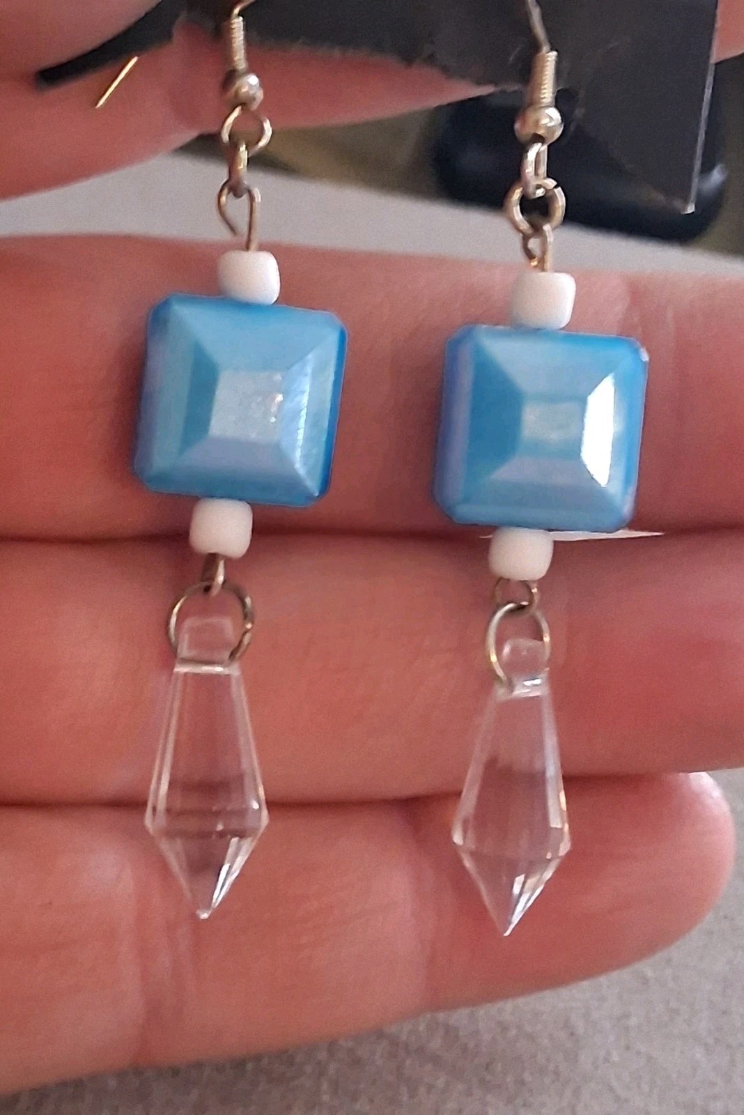 Aqua blue faceted crystal multi bead dangle drop earrings