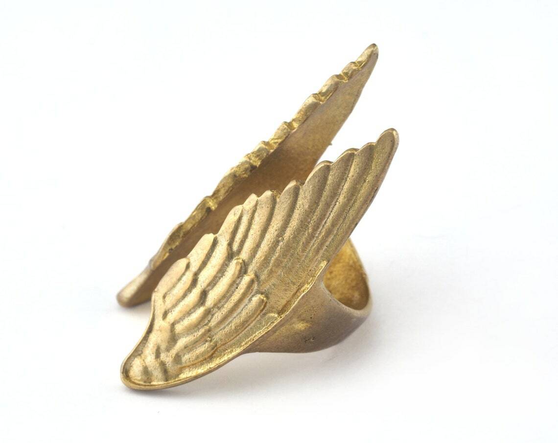 Wings Adjustable Ring 37x19mm Raw brass (17mm 7US inner size) 2608