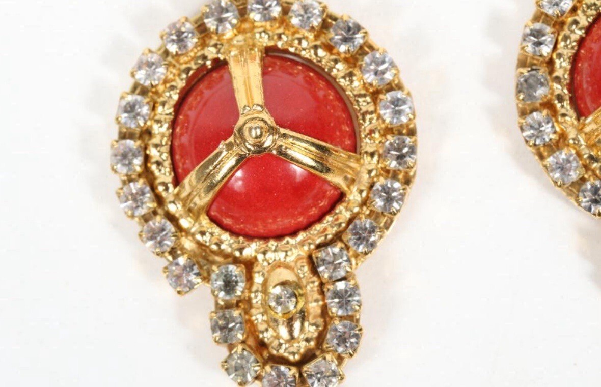 Dolce & Gabbana Necklace With Resin Coral Rhinestones Matching Dangle Earrings