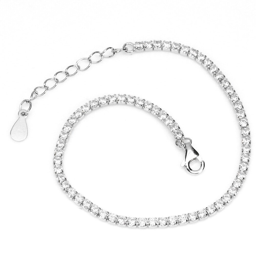 925 Sterling Silver Bracelet Round White Simulated Cz Gemstone Jewelry