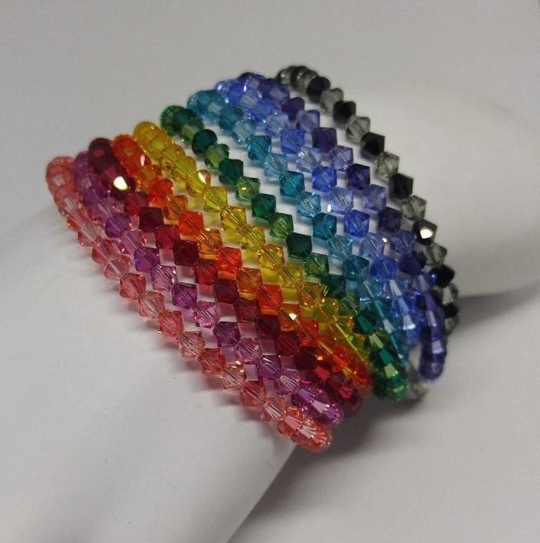 Handmade Swarovski Crystal Rainbow Colored Bicone Beaded; Custom Sizing