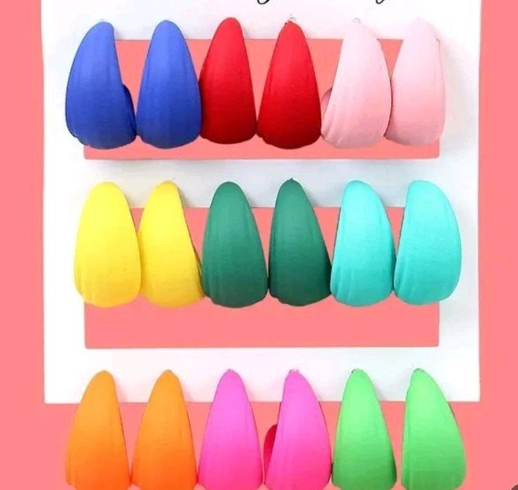 9 Pair Of Colorful Textured Coated Hoop Earrings. Lightweight Everyday Wear,