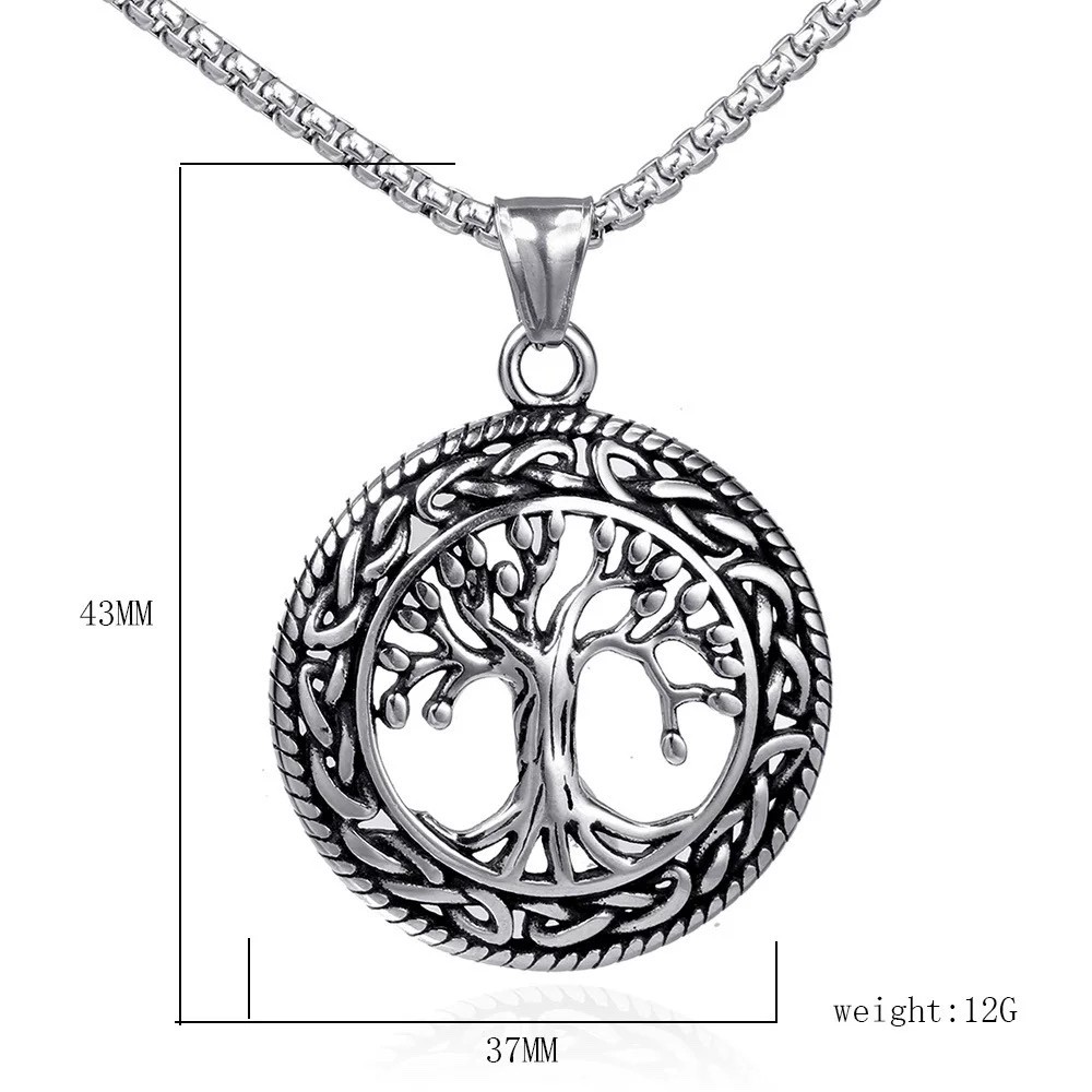 MENDEL Stainless Steel Celtic Tree of Life Pendant Necklace Irish Knot Silver