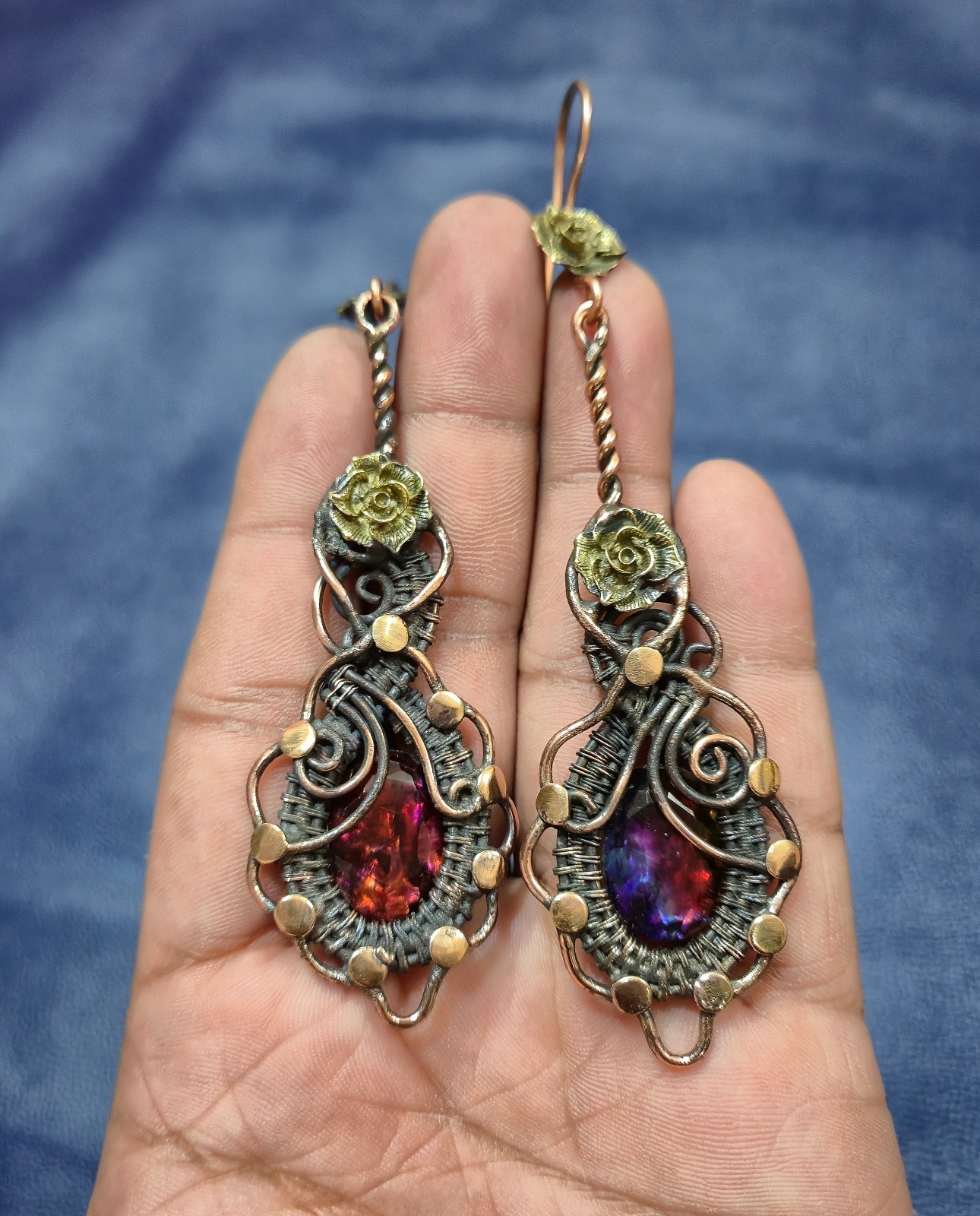 Ammolite Handmade Wire Wrapped Earring Gemstone Jewelry For Birthday Gift