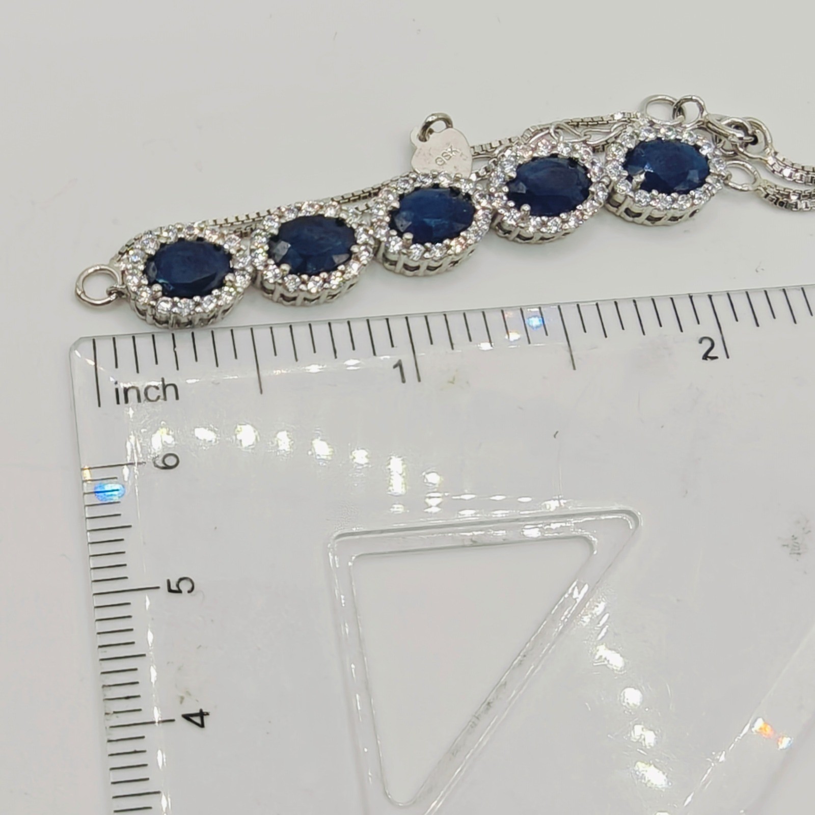 Gem Stone King 925 Silver Lab Grown Sapphire Swarovski Zirconia Halo Bracelet