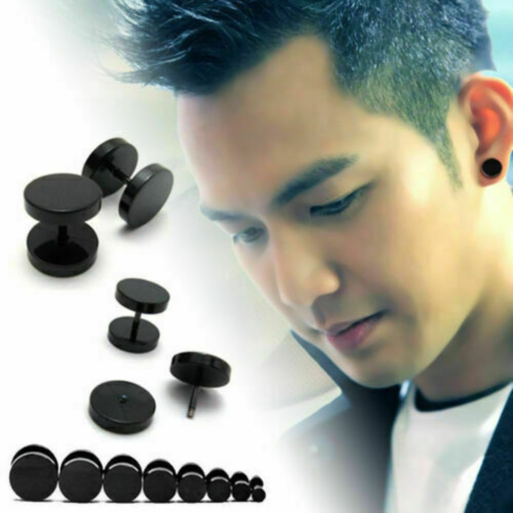 Unisex Men Women Stainless Steel Barbell Stud Earrings Punk Ear Piercing Plugs