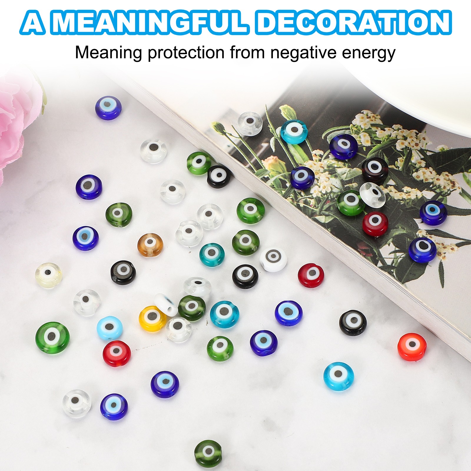 8mm Flat Evil Eye Beads, 100Pcs Turkish Evil Eye Charm Round Shape, Clear Purple