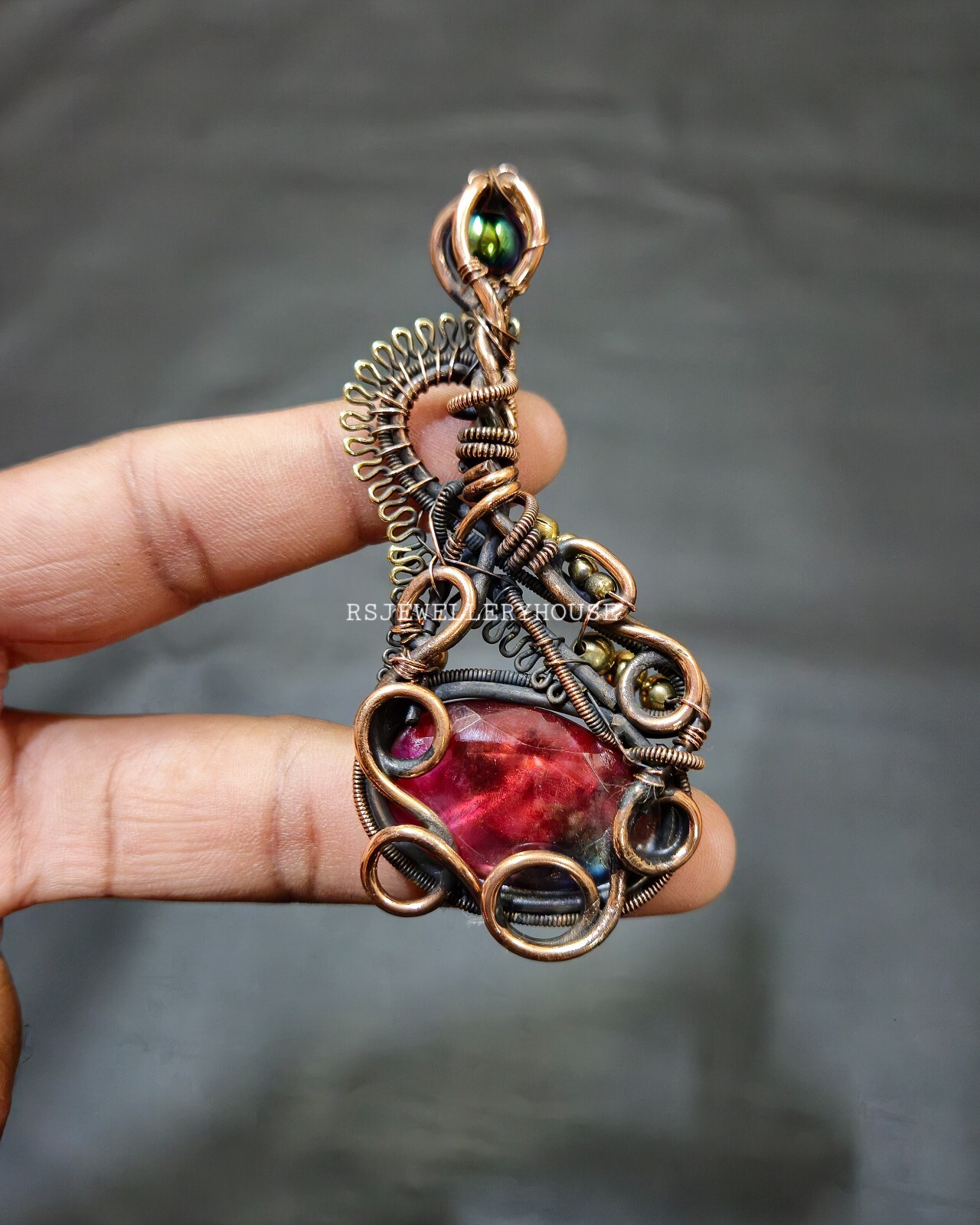 Ammolite Pendant Copper Wire Wrapped Pendant Ammolite Gemstone Pendant Jewelry