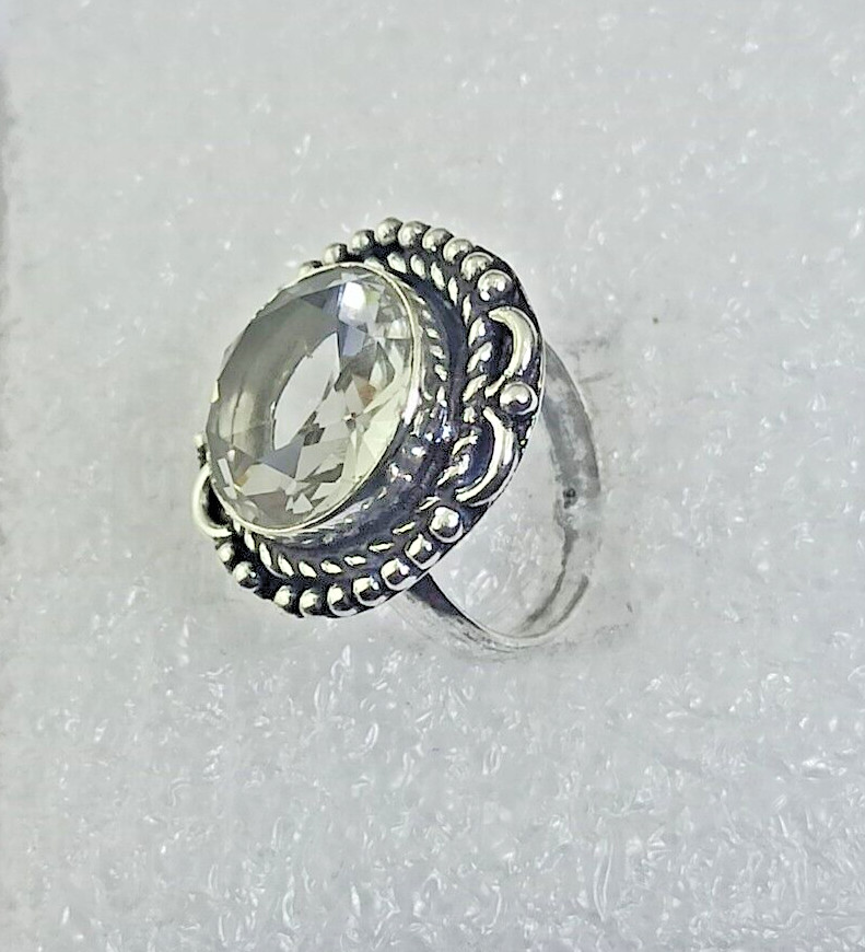 Hydro Crystal Round Shape Gemstone Handmade Ring jewelry Size 7.2 Inches