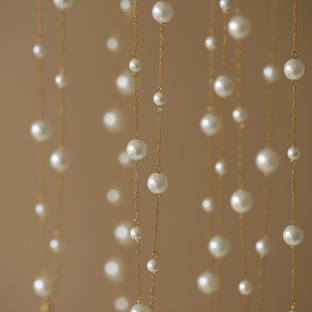 Woman 18K Gold Plated Stainless Steel Pearl 2 Layers Chain Necklace