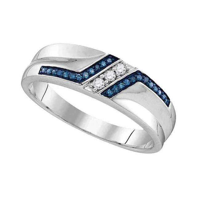 1.Ct Round Cut Blue & White Simulated Diamond Men’s Ring 14K White Gold finish