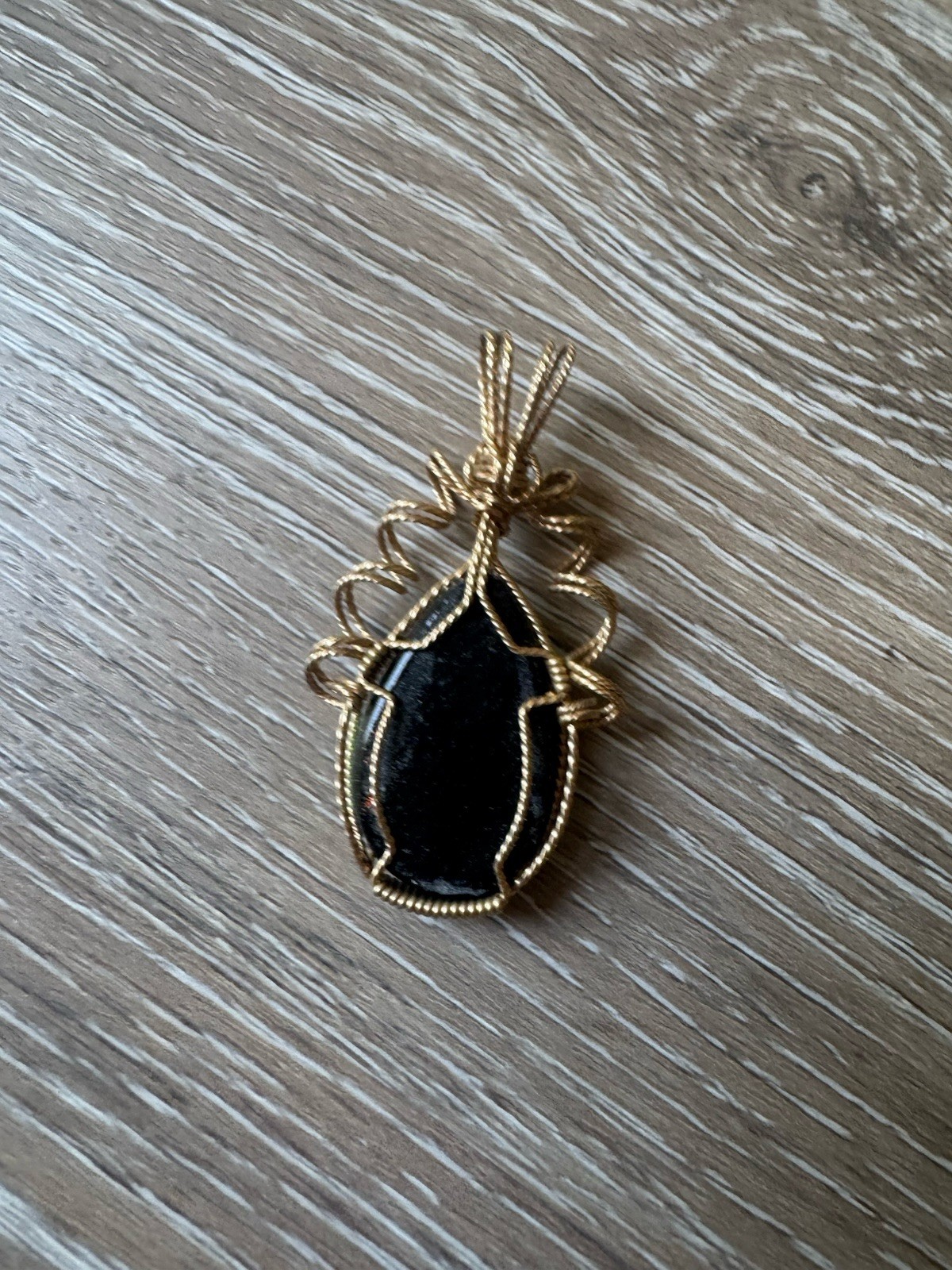Wire Wrapped Oval dichroic glass pendant Handcrafted Charm w/ gold tone details